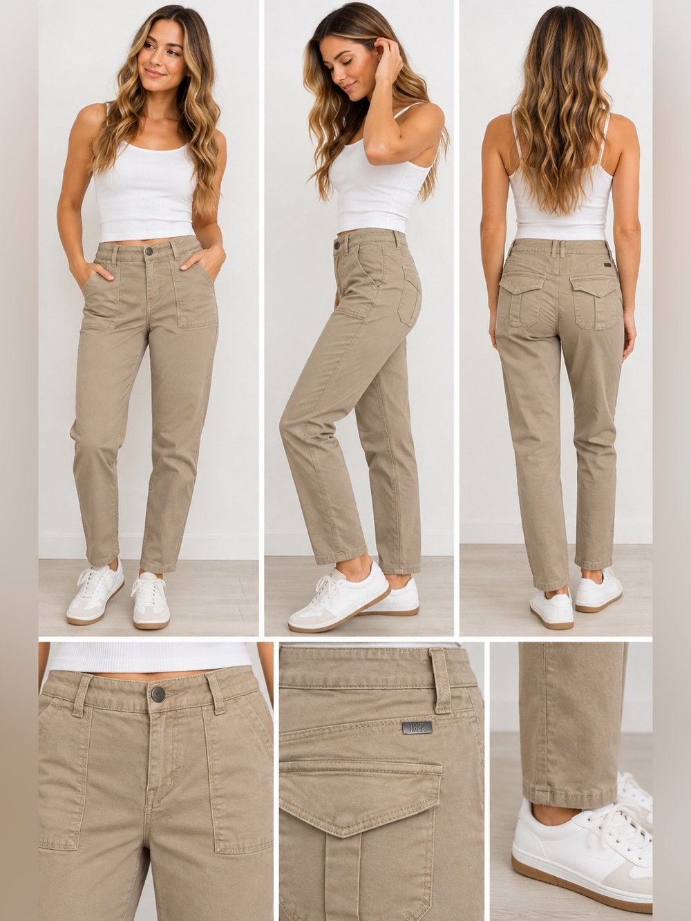 High-Rise Utility Jeans for Women - Taupe